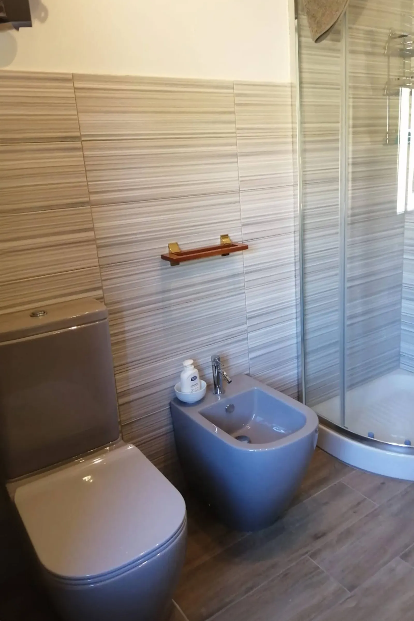Bathroom with glass shower and bidet